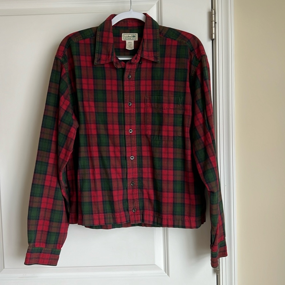 LL BEAN Men’s Scotch Plaid Flannel Shirt, MODIFIED LENGTH